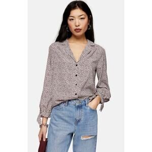 Topshop Micro Animal Print Tie Sleeve Blouse , Size 6P